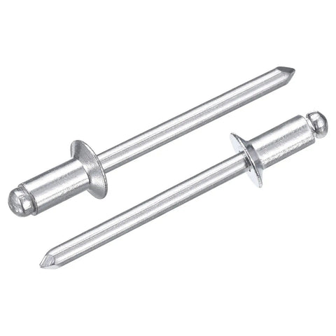 100 Pack 3/16x3/8 Aluminum Countersunk Blind Rivets Silver open end fasteners for DIY sheet metal fabrication and auto repair.