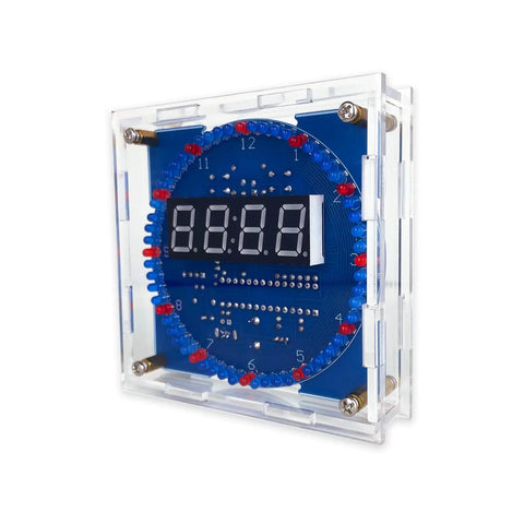 Hands On Soldering Practice Kit With Digital Clock Rotating LED Running Light Temperature Control Light Control Transparent Case
