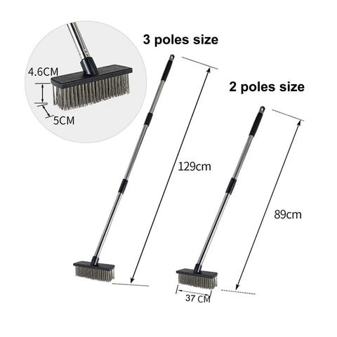 Heavy Duty Push Broom Brush With Tough Stainless Steel Bristles And Solid Handle For Patio Driveway Concrete Deck And Tile Floors Hard As Nails Cleaner showing 2 and 3 pole sizes.