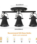 Three Light Black Track Lighting Kit With Rotatable Heads Industrial Ceiling Light For Living Room Hallway Kitchen Bathroom And Art Wall Adjustable Multi Angle Lighting