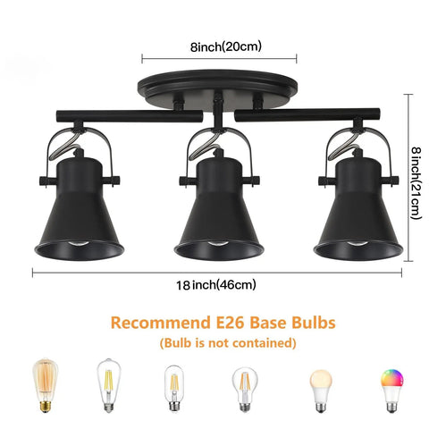 Three Light Black Track Lighting Kit With Rotatable Heads Industrial Ceiling Light For Living Room Hallway Kitchen Bathroom And Art Wall Adjustable Multi Angle Lighting