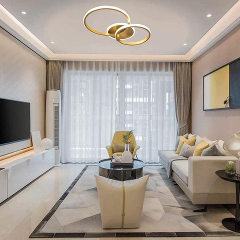 Lit Modern Ring LED Ceiling Light 40W Flush Mount Dual Gold Ring Circles For Living Room Bedroom Kitchen 6000K Cool White