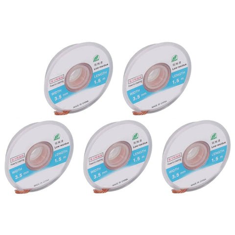 Premium Solder Wick Braid 5-Piece Copper Desoldering Wire Kit for PCB Repair High Conductivity 1.5m Length 3.5mm Width