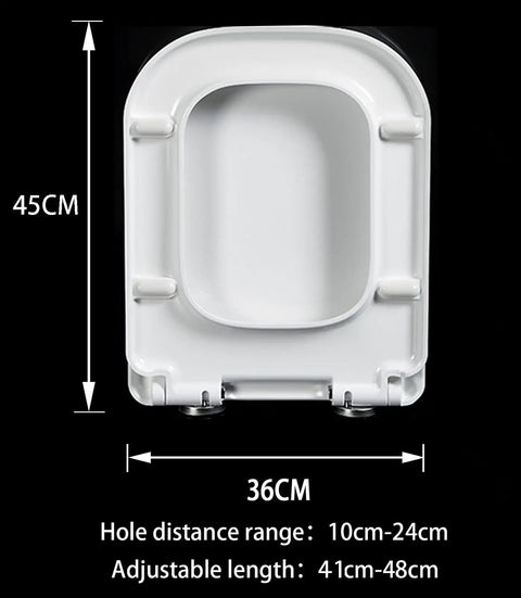 Built Tough White Square Toilet Seat With Soft Close Slow Closing Lid Crafted From Scratch Proof Urea Resin Plus Stainless Adjustable Hinges for dead silent home upgrade dimensions 45cm by 36cm