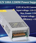 12V 100A 1200W Power Supply Adapter From AC 110V To DC 12V Converter Transformer For Motors Industrial Grade Cooling
