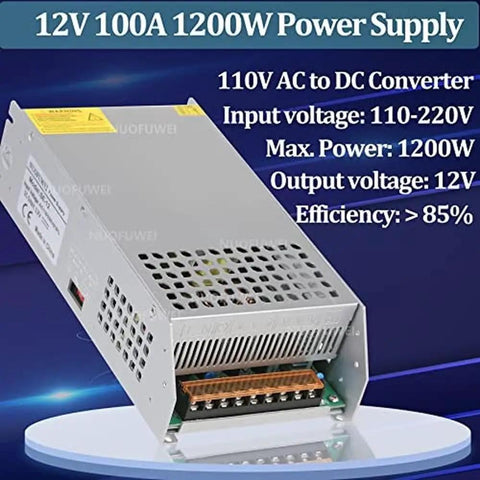 12V 100A 1200W Power Supply Adapter From AC 110V To DC 12V Converter Transformer For Motors Industrial Grade Cooling