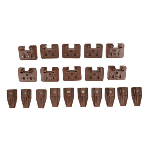 Alt Tag: Center Mount Drawer Slides For Dressers And Cabinets, 10 Sets With Screws Included, Easy Install, Lightweight 150g, Fits Nightstands And Other Furniture, Durable Plastic Drawer Guide Hardware in brown color.
