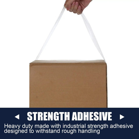 Clear Packing Tape Bulk Pack Of 36 Heavy Duty Rolls For Shipping And Moving Sealing used to lift a box, showing strength adhesive.