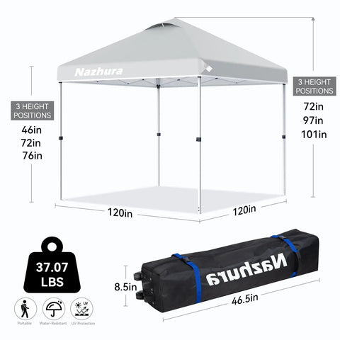 10 by 10 Foot Pop Up Canopy Tent With Sand Weight Bag Freestanding Sun Shelter For Picnic And Camping Easy One Person Setup