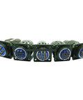 Y2M military circular connectors with blue insert, flange-mount, five units showing 4/10/19/37-pin variants.