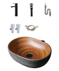 Countertop Bathroom Sinks Ceramic Carving/Oval Bathroom Sink Handmade Countertop Vessel Bathroom Sink 15.7 X 10.6 X 5.1 Inches with faucet and accessories.