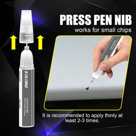 Pearl White Multi Coat Touch Up Paint Kit For Tesla Model Y 3 S X, 2 In 1 Scratch Repair Pen Tip And Brush shown in use