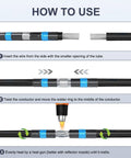 Instructions on 158 Piece Heat Shrink Solder Seal Wire Butt Connector Kit usage with step-by-step guide and images showing tubes.
