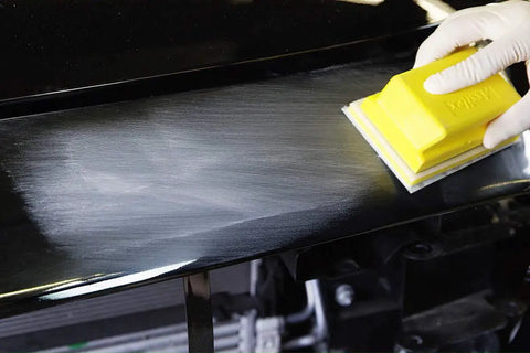 Flexible Polishing Sheets Starter Kit For Auto Detailing With K2000 To K3000 Grits 15 Sheets Plus Interface Pad And Hand Block in use on car