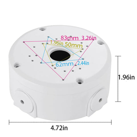 Bullet Security Camera Junction Box Mount Bracket Plastic Rainproof All Weather Enclosure dimensions, 1.96in height, 4.72in diameter