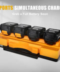 20V Quick Charger Replacement for Dewalt DCB104 Four Port Battery Charger Station with 3.0A Per Port Fast Charge, black and yellow