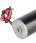Straight Up Heavy Duty DC 24V Self Locking Gear Motor with Reversible Single Shaft, black aluminum body and wires.