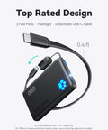 Compact 10000mAh Power Bank Featuring 45W Fast Charging Portable Charger with USB-C cable, flashlight, and 3 ports.