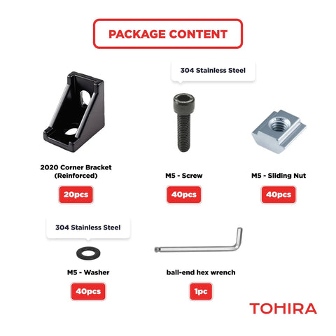 Black 2020 Aluminum T Slot Corner Bracket Kit With 20 Right Angle Connectors And 40 T Nuts And Screws For 6mm V Slot Profile