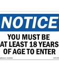 No Entry For Anyone Under 18 Years Of Age Sign For Job Site And Warehouse 10 By 7 Inch Rigid Plastic Notice Sign, front view