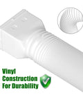 Close-up view of Two Pack Flexible Rain Gutter Downspout Extensions Extend From 21 To 68 Inches, Easy Install Drain Extender Kit With Screws Included, White Finish, DIY Friendly For Keeping Foundations Dry And Lawn Edges Clean, showing vinyl construction.
