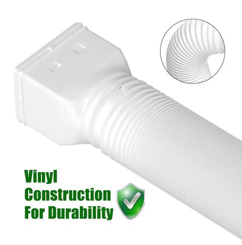 Close-up view of Two Pack Flexible Rain Gutter Downspout Extensions Extend From 21 To 68 Inches, Easy Install Drain Extender Kit With Screws Included, White Finish, DIY Friendly For Keeping Foundations Dry And Lawn Edges Clean, showing vinyl construction.
