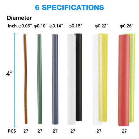 2:1 Heat Shrink Tubing Kit With 162Pcs In 9 Colors And 6 Sizes for DIY wiring repairs, various diameter tubes displayed.