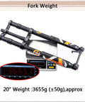 Fat Tire 5.0 20 Inch Air Electric Mountain Bike Front Fork With Inverted Suspension shown on scale with weight 3655g