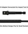 13 Piece Impact Bolt And Nut Remover Set With Hex Adapters, showing drill adapter for impact tool use and slim socket design.