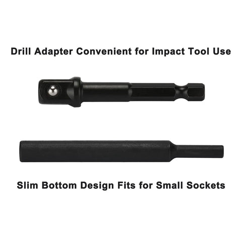 13 Piece Impact Bolt And Nut Remover Set With Hex Adapters, showing drill adapter for impact tool use and slim socket design.