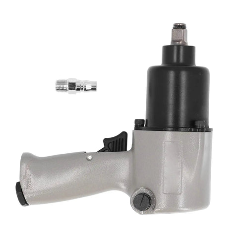 Heavy Duty Air Impact Wrench With Big Boy Strength And Massive 410Nm Torque Shreds Bolts Easily pneumatic tool with gray grip.