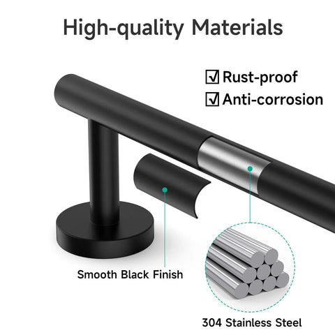 Matte Black Towel Bar 24 Inch Wall Mounted Stainless Steel Towel Rack Split In Two Parts For Total Length 26 Inch focus on materials