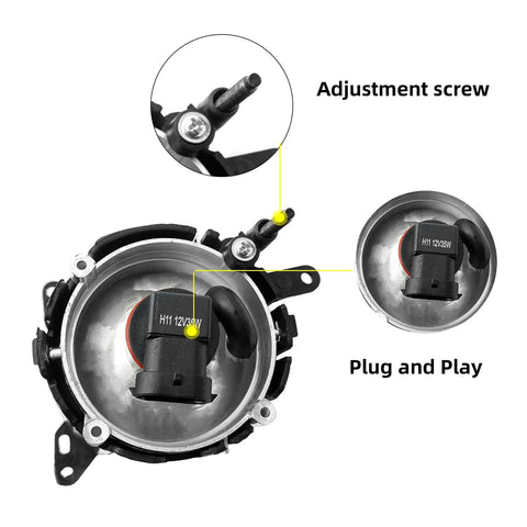 Fog Lights For 2008 2015 Mitsubishi Lancer Front Bumper Clear Lens H11 12V 35W Halogen Bulbs Adjustment screw and wiring detail
