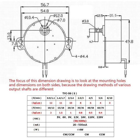 Technical diagram of Twofer 110V Synchronous AC Motor For Turntables, showcasing dimensions and specifications