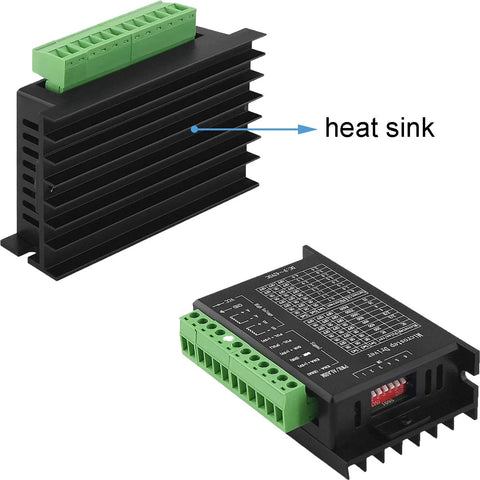 TB6600 stepper motor driver with heat sink and green terminal block on black aluminum housing