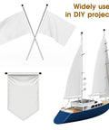 White flags, a blank banner, and a sailboat with white sails used in DIY projects.
