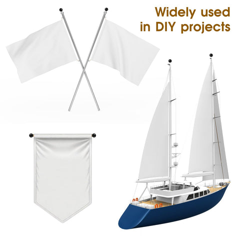 White flags, a blank banner, and a sailboat with white sails used in DIY projects.