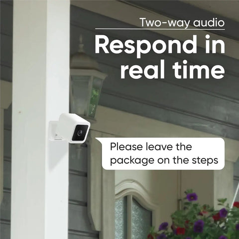 1080P HD WiFi Wired Indoor Outdoor Security Camera With Color Night Vision And 2 Way Audio Motion And Sound Alerts Local MicroSD Recording Alexa And Google Compatible Pet And Baby Monitor IP65 Weatherproof White installed on porch