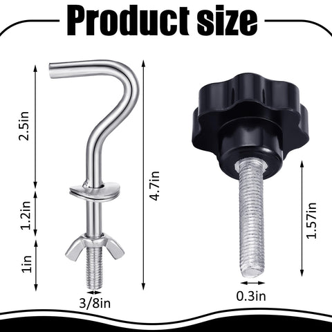 Dimensions of Heavy Duty Hammock Hardware Kit Eight Piece Set With Four Umbrella Screw Knobs And Four Hooks For Hammock Stands