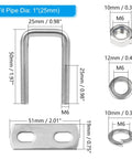 Diagram of 4 Pack M6 Square U Bolts With Frame Plates Nuts And Washers Built Tough In 304 Stainless Steel 25mm Inner Width 50mm Length