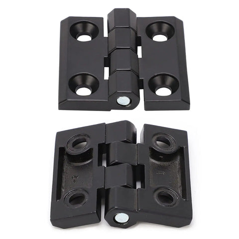 Zinc Alloy Screw Mounting Door Hinge With Auto Close Double Spring For Cabinet Doors And Utility Boxes, black finish close-up