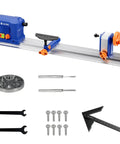 Badass Benchtop Wood Lathe Featuring A Solid 600 Watt Motor For Effortless Spinning And Flawless Detail Work Made For Weekend Tinkerers And Pro Level Woodcrafting Pros with tools and accessories visible.