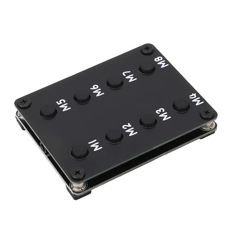 Compact Ham Radio Transceiver Keyboard With 3.5mm Wire Grab And Go Shortcut Keyboard For Quick Push To Talk Access And Easy Channel Tuning On The Fly Premium ABS Build Durable Portable Design Plug And Play; top view showing labeled buttons.