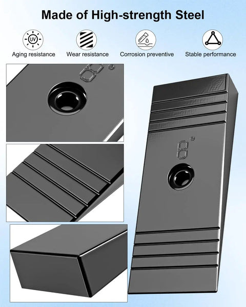 Close-up of a zinc-plated 2 Inch Leaf Spring Shim Kit with 8 degree wedge for pinion angle or caster, showing details.