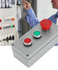 Man installing Built Tough Weatherproof Control Box With IP66 Rating Aluminum Die Cast Enclosure next to electrical panel.