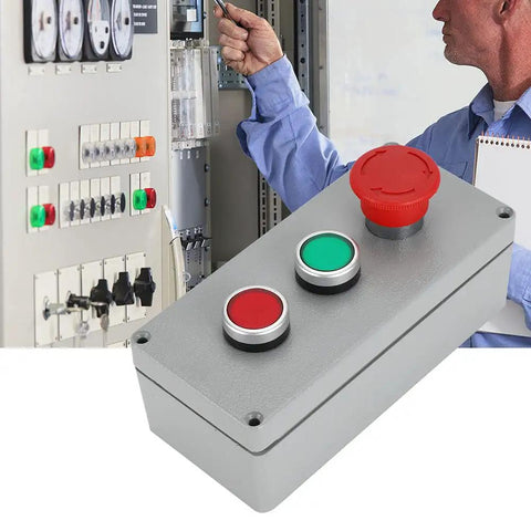 Man installing Built Tough Weatherproof Control Box With IP66 Rating Aluminum Die Cast Enclosure next to electrical panel.