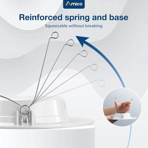Reinforced base of 16 Pack 5 To 6 Inch Recessed LED Can Lights With Baffle Trim Dimmable IC and Damp Rated featuring durable springs