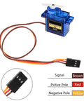 Single SG90 9G micro servo motor with wiring, part of Eight Piece SG90 9G Micro Servo Motors Kit For RC Projects And Arduino Dope Servo Pack.