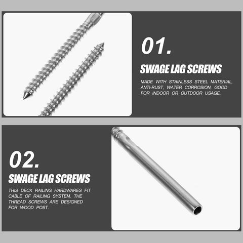 Stainless Steel Lag Screws For Deck Cable Railing Hardware Left And Right Threaded Screws For Wood Posts In Outdoor Decking Systems