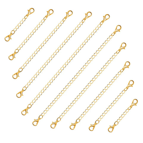 Go-To Gold Jewelry Extenders Set For Necklaces, Bracelets, And Anklets, 10 Pieces In Assorted Sizes, Stainless Steel Chain Extenders